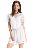 Chicuu: 30% Off V Neck Short Sleeve White Romper