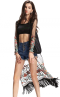 Chicuu: 32% Off Summer Embroidery Ethnic Floral Tassel Black Long Kimono