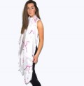 Scarf Room: Pretty Pink Lily Flower Print White Pure Silk Scarf Just £39.99