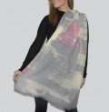 Scarf Room: Wool Grey, Pink & Cream Abstract Print Womans Scarf Just £29.99