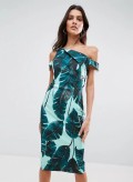 Roawe: Women's Sloping Shoulder Leaf Print Bodycon Dress Just $24.72
