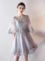 Weroa: 30% Off Women's Elegant Round Neck Flare Sleeve Lace Bidesmaid Prom Dress